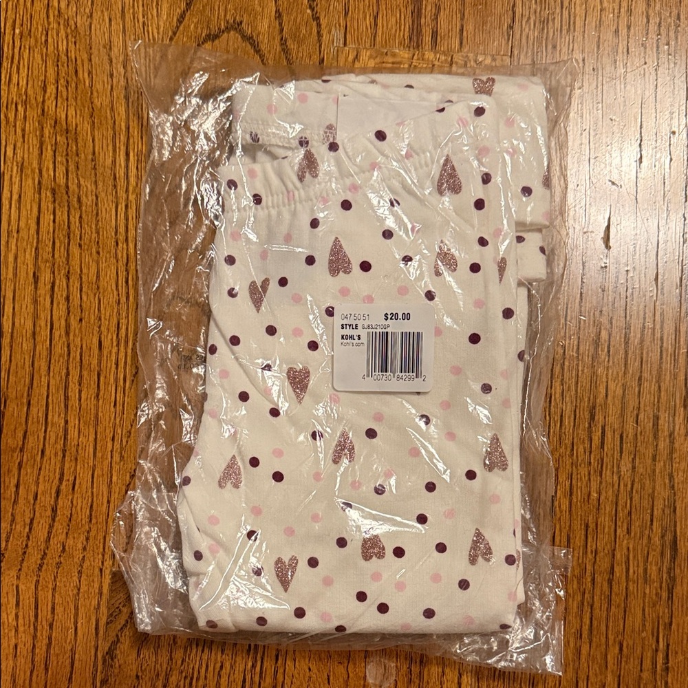 White fleece lined legging with Pink Hearts and Dots